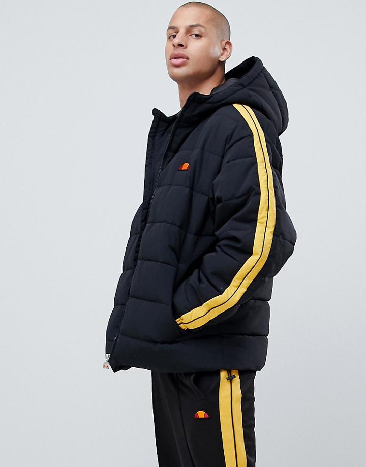Ellesse Spinello Puffer Jacket With Sleeve Stripe In Black - Black