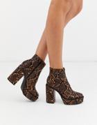 London Rebel Platform Ankle Boots In Snake-orange