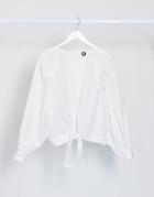 Vila Poplin Blouse With Tie Front And Balloon Sleeves In White