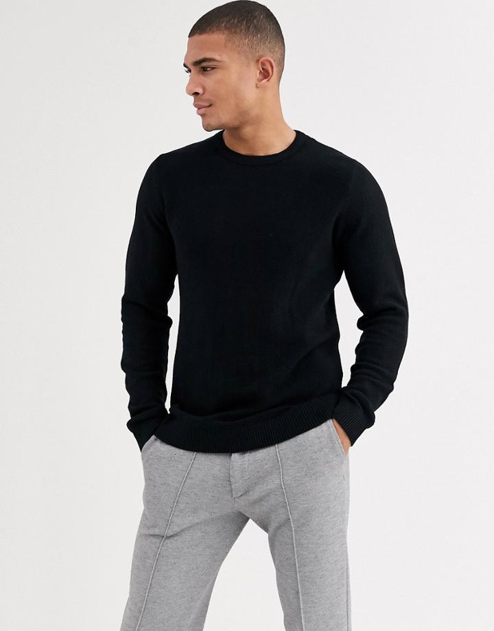 Jack & Jones Essentials Structured Knitted Sweater In Mixed Yarn-black