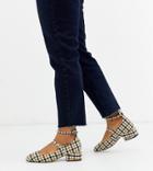 Asos Design Wide Fit Wise Mary Jane Heels In Dark Check