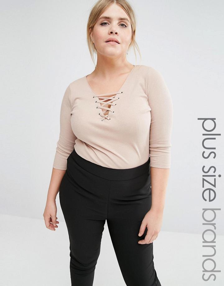 New Look Plus Lace Up Top - Gray