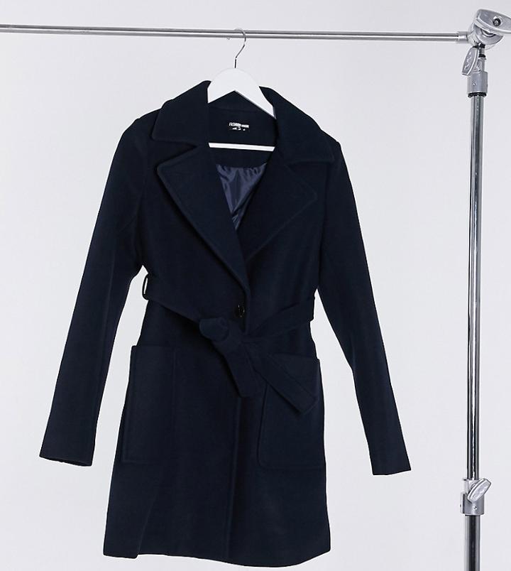 Fashion Union Tall Wrap Coat With Belt-blues