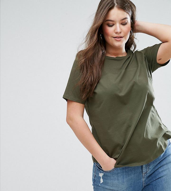 Asos Curve T-shirt With Contrast Rib Yoke - Green