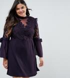 Truly You Premium Lace Mini Dress With Bow Sleeve Detail-purple