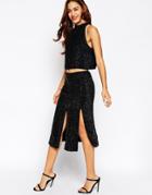 Asos Co-ord Pencil Skirt In Sequins With Splits - Black