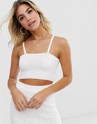 In The Style Knitted Ribbed Crop Top In White - White