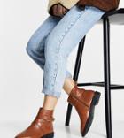 Asos Design Wide Fit Abby Flat Boots In Tan-brown