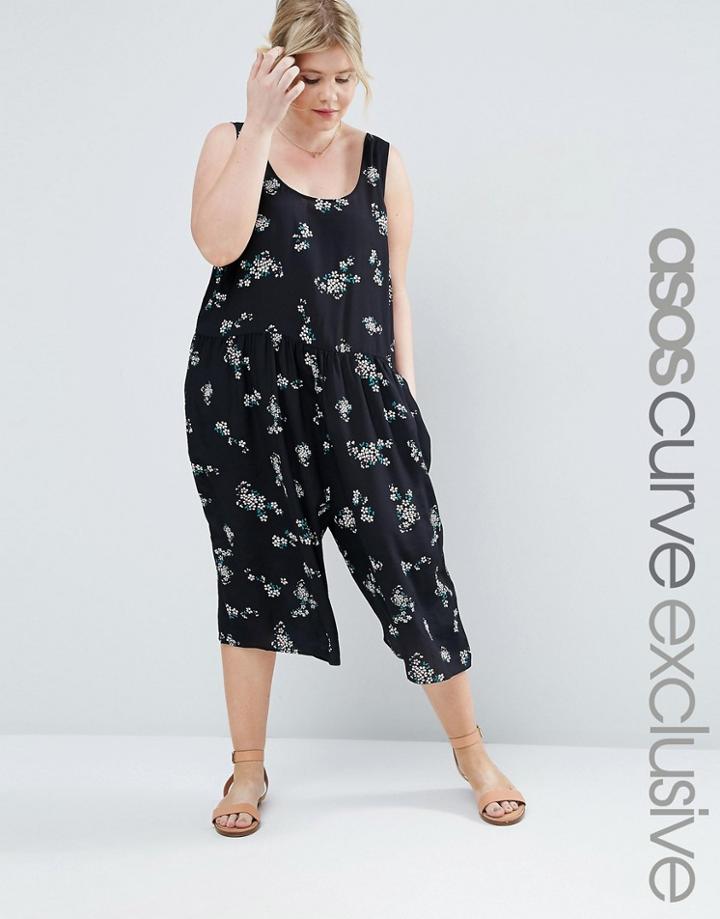 Asos Curve Minimal Jumpsuit In 90's Ditsy Floral Print - Multi