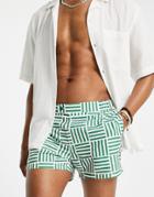 Asos Design Swim Shorts With Check Smart Styling Short Length-white