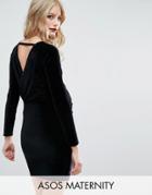 Asos Maternity Velvet Mini Dress With Wrap Back - Black