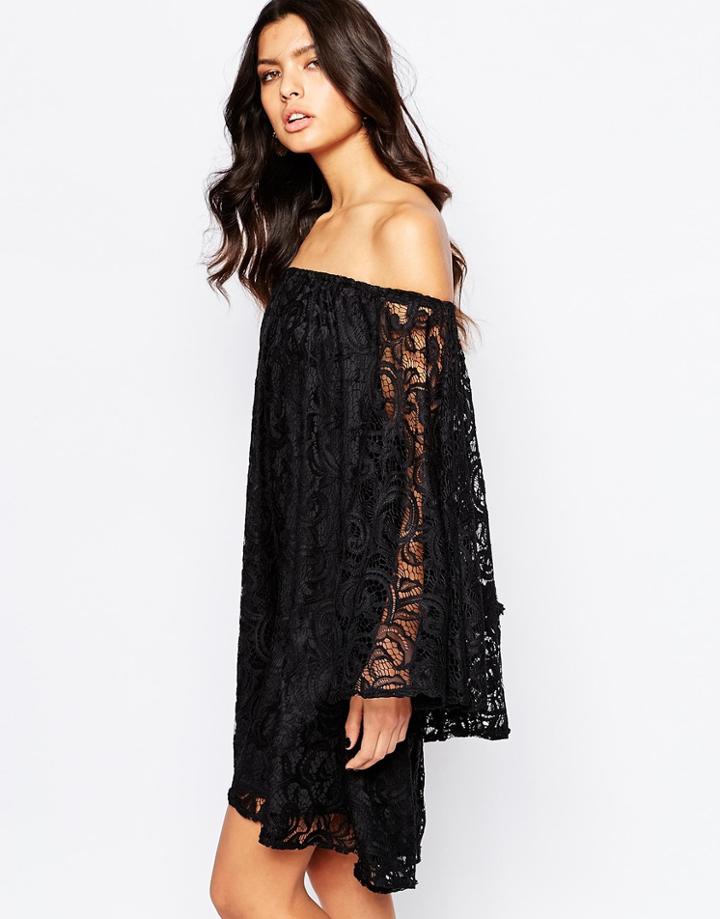 Reclaimed Vintage Off Shoulder Lace Boho Dress - Black