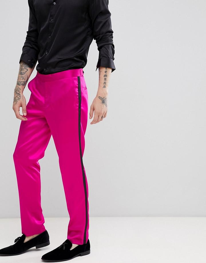 Asos Design Skinny Tuxedo Suit Pants In High Shine Pink - Pink