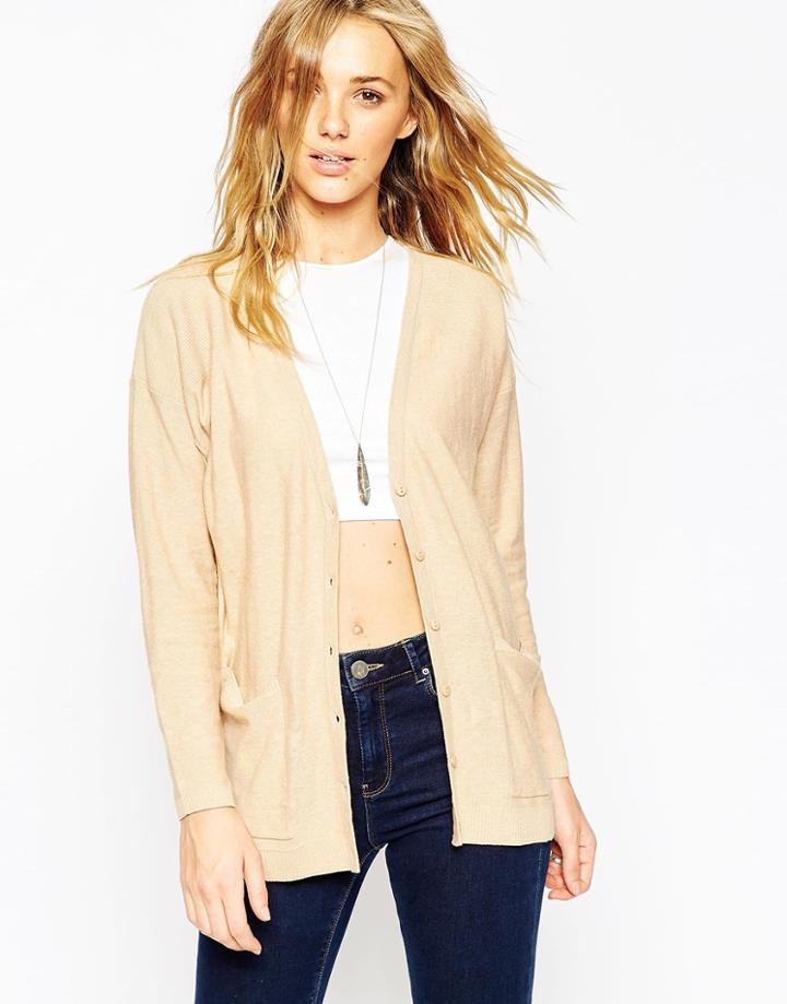 Asos Oversized Cardigan In Fine Knit - Camel