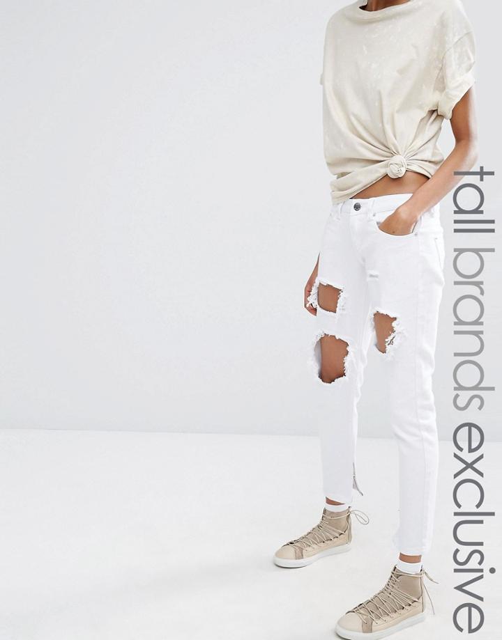 Liquor & Poker Tall Skinny Jeans With Extreme Distressing Ripped Knees - White