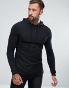 Asos Longline Muscle Hoodie With Curved Hem - Black