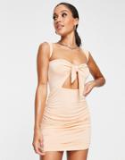 Flounce London Slinky Tie Front Mini Dress In Peach-orange