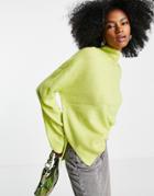 Vero Moda High Neck Oversized Sweater In Lime-yellow