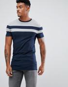 Asos James Longline Muscle Fit T-shirt With Contrast Panels - Navy