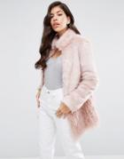 Lipsy Paneled Pink Fur Coat - Pink