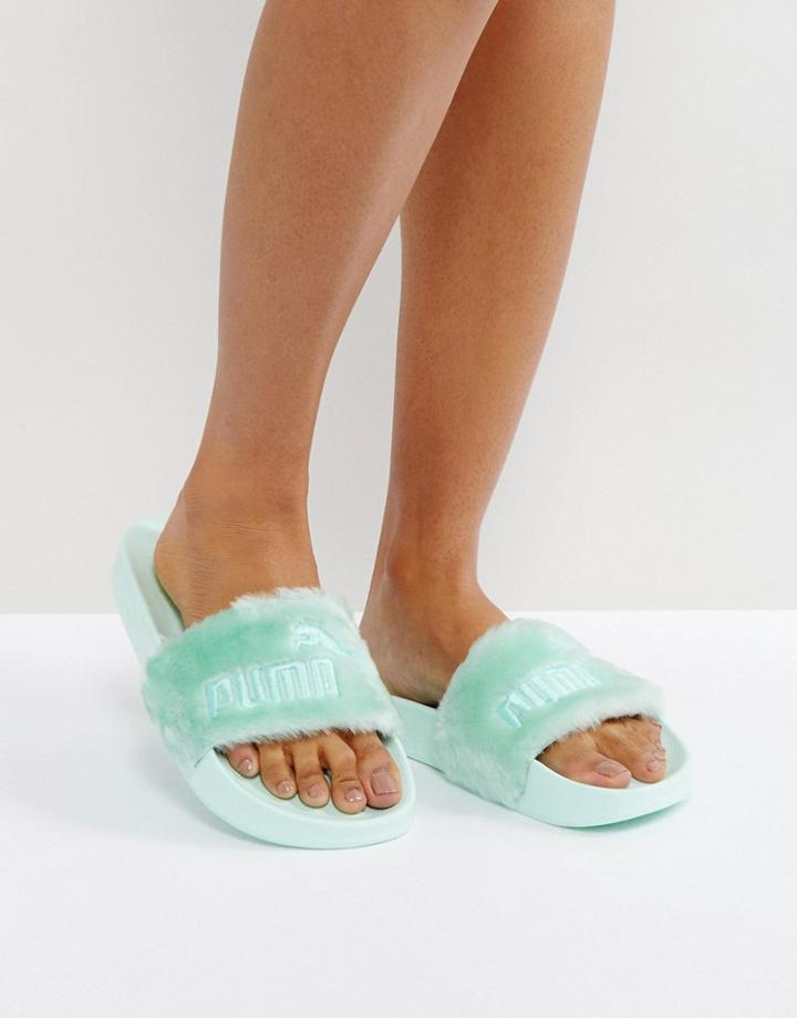 Puma X Fenty Faux Fur Slider Sandals - Green