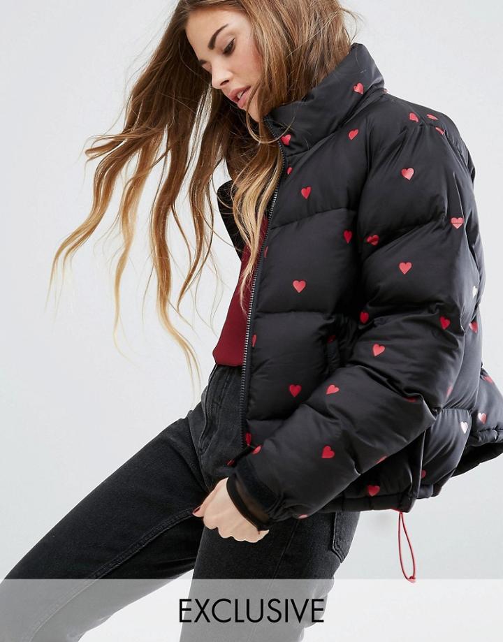 Lazy Oaf Padded Jacket With Hearts - Black