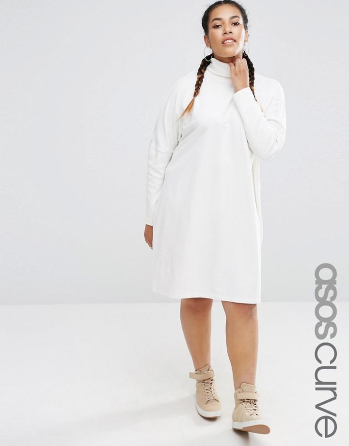 Asos Curve High Neck Slouch Dress With Rib Sleeve - Cream