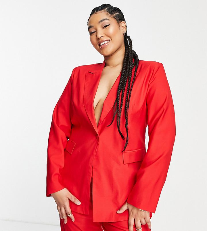 Extro & Vert Plus Slim Fit Blazer In Fiery Red
