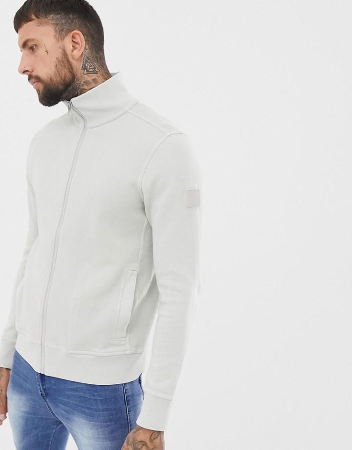 Boss Zelda Zip Through Sleeve Logo Sweat In Stone - Stone