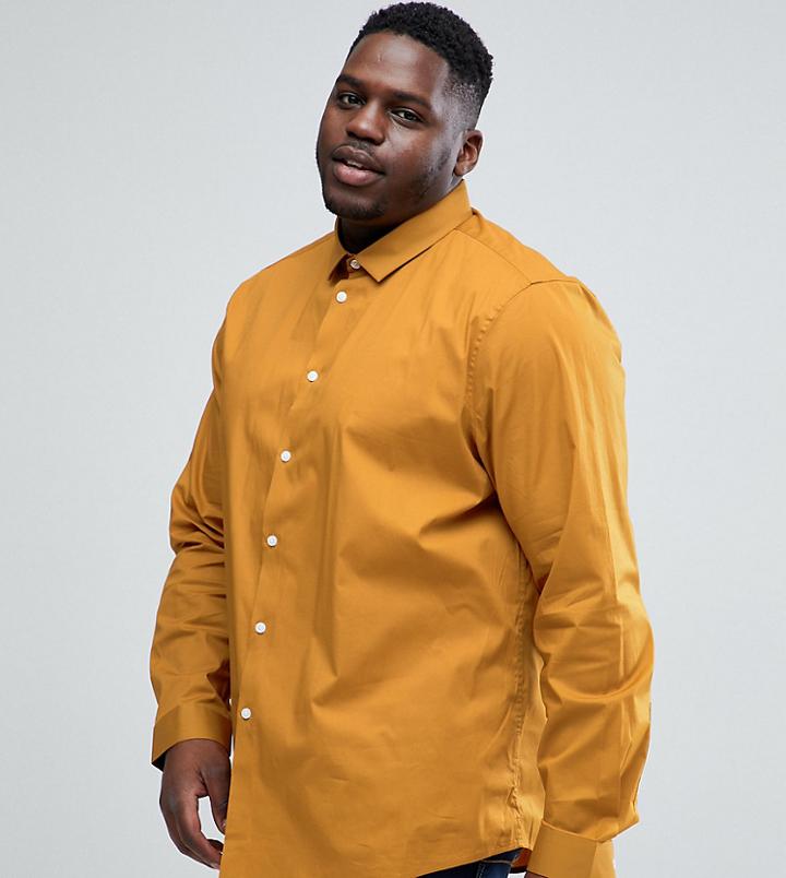 Asos Plus Stretch Regular Fit Shirt In Mustard - Yellow