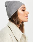 Asos Design Polyester Deep Turn Up Beanie Hat In Mid Gray - Gray-grey