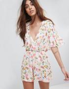Oh My Love Batwing Floral Romper - Pink