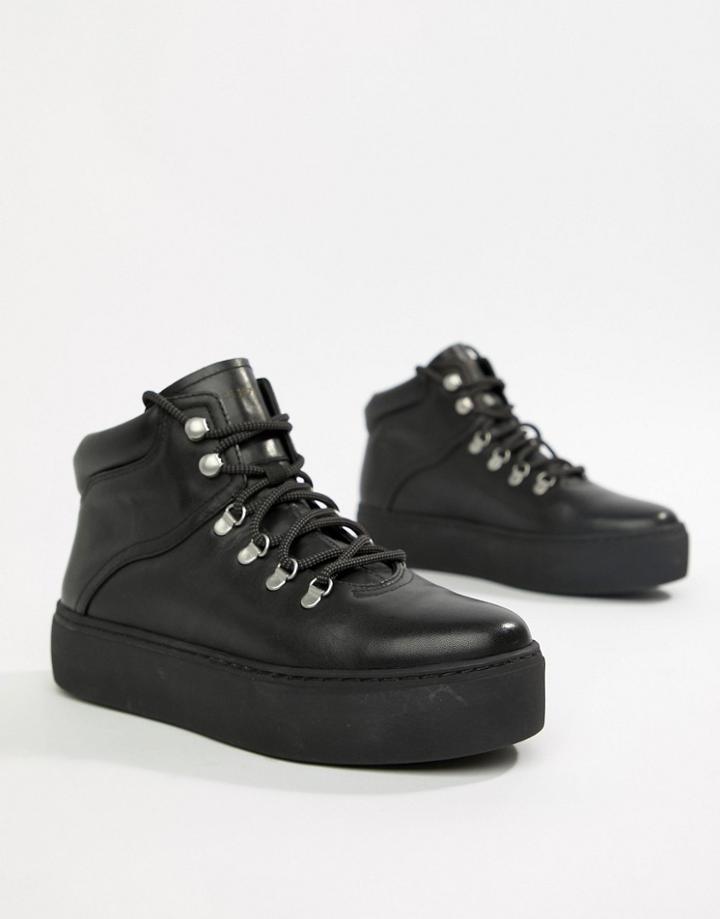 Vagabond Jessie Black Leather Hiker Boots With Warm Lining - Black