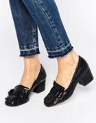 Office Monty Buckle Fringe Mid Heeled Loafers - Black