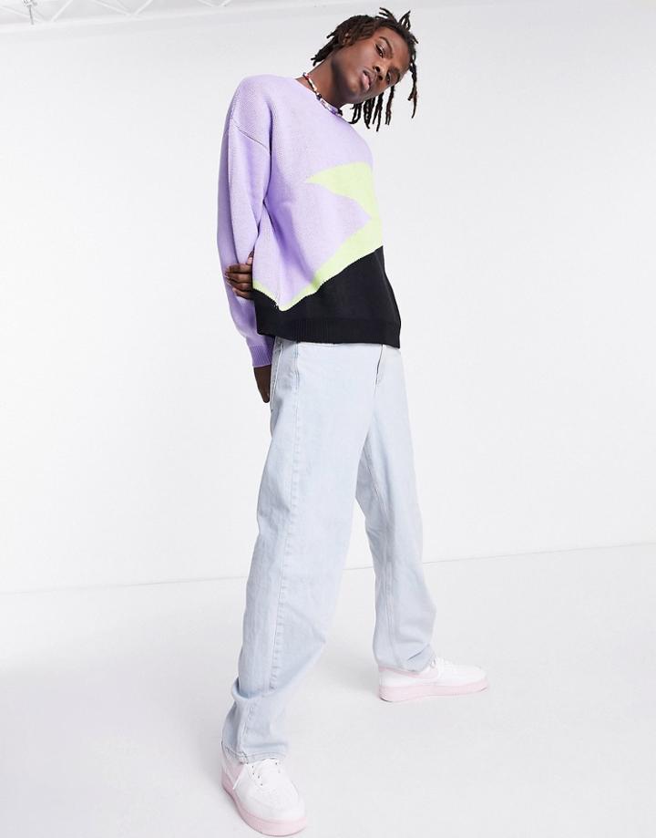 Asos Design Oversized Knitted Sweater With Lightning Bolt-green