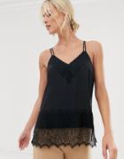 Asos Design Lace Detail Cami With Strappy Back - Black