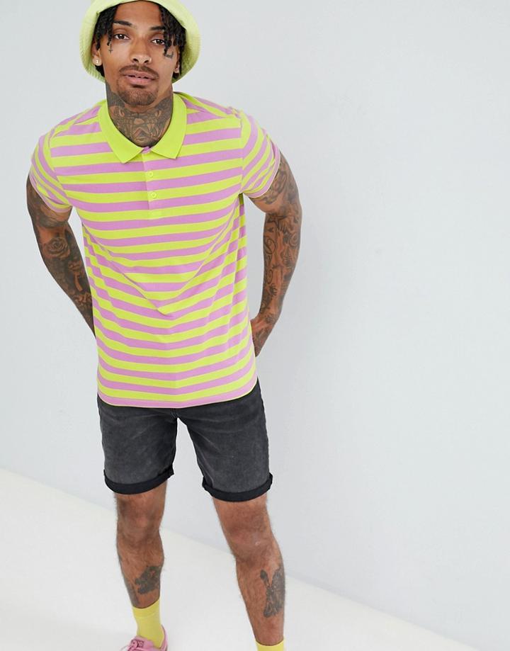 Asos Design Polo With Bright Stripe - Multi