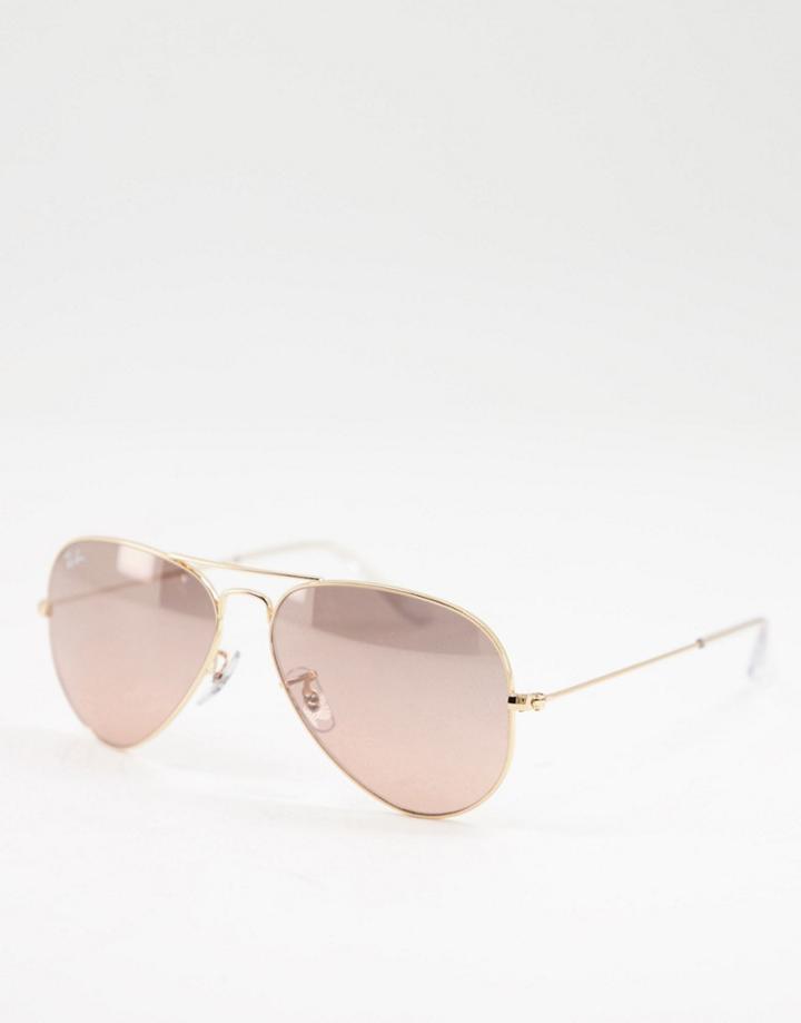Ray-ban Aviator Sunglasses In Gold With Brown Lens