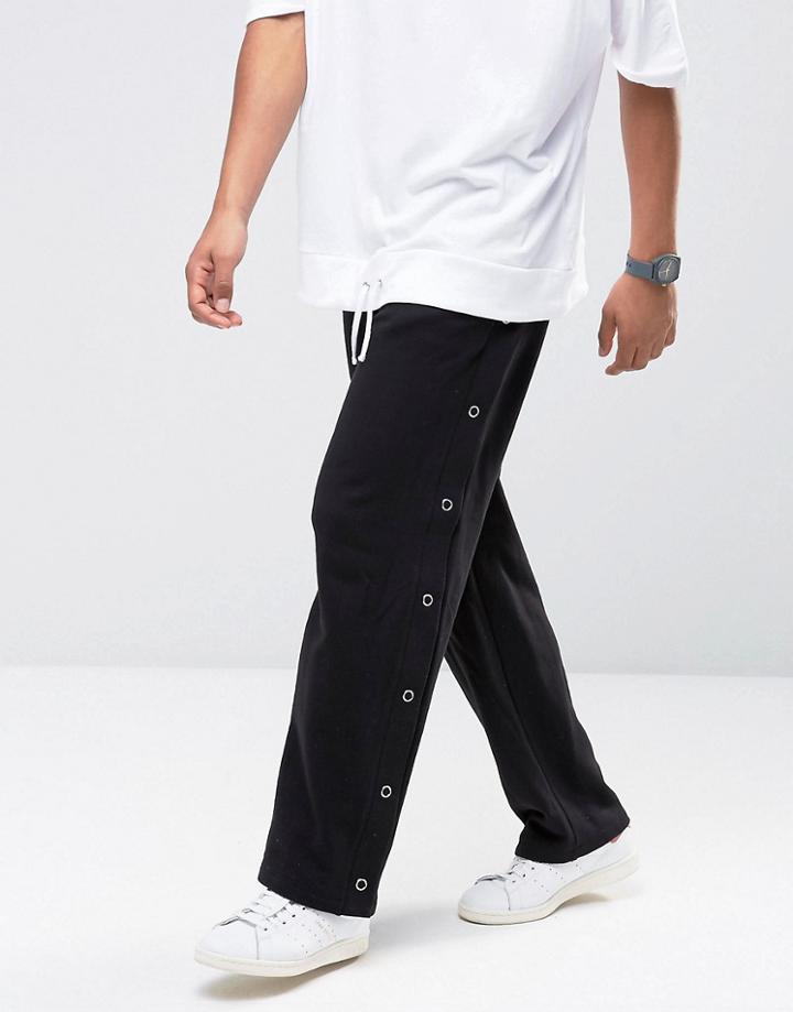 Asos Straight Leg Joggers With Side Poppers In Black - Black