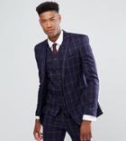 Asos Tall Super Skinny Suit Jacket In Navy And Pink Windowpane Check - Navy