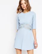 Asos Skater Dress With Lace Insert - Blue