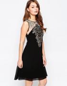Little Mistress Applique Tunic Dress - Black And Gold