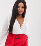Koco & K Plus Wrap Lace Trim Blouse In Ivory - White
