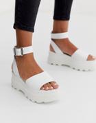 Asos Design Temple Leather Flatform Sandals In White