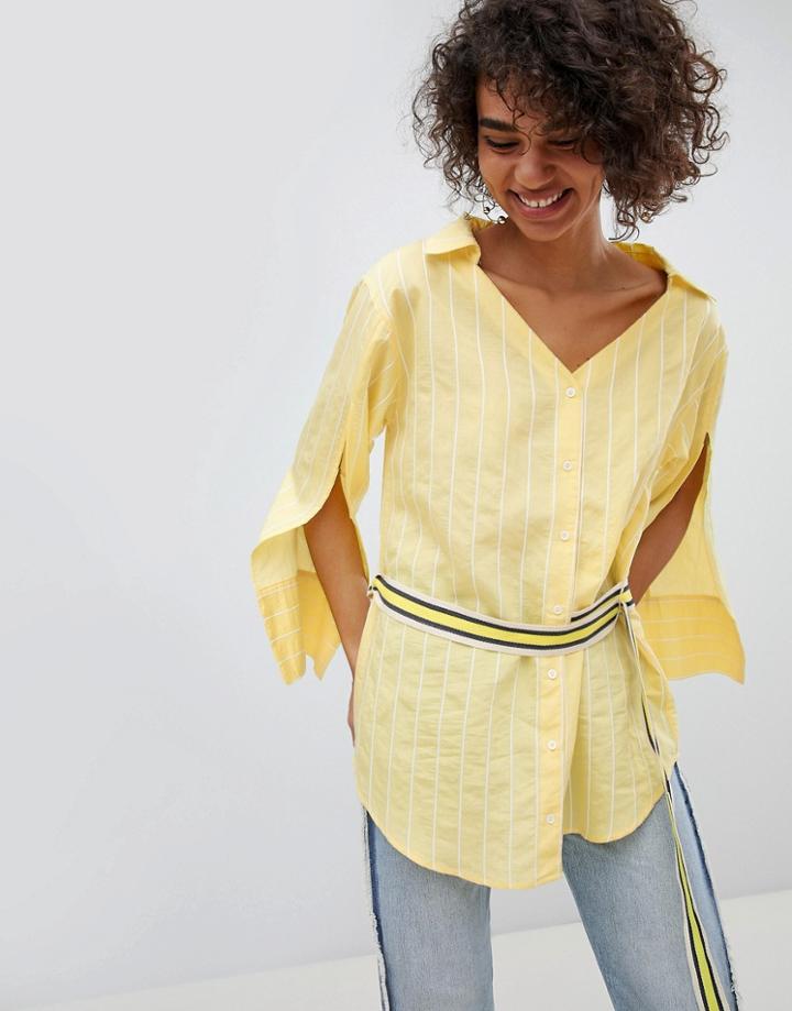 Current Air Belt Wrap Off Shoulder Shirt