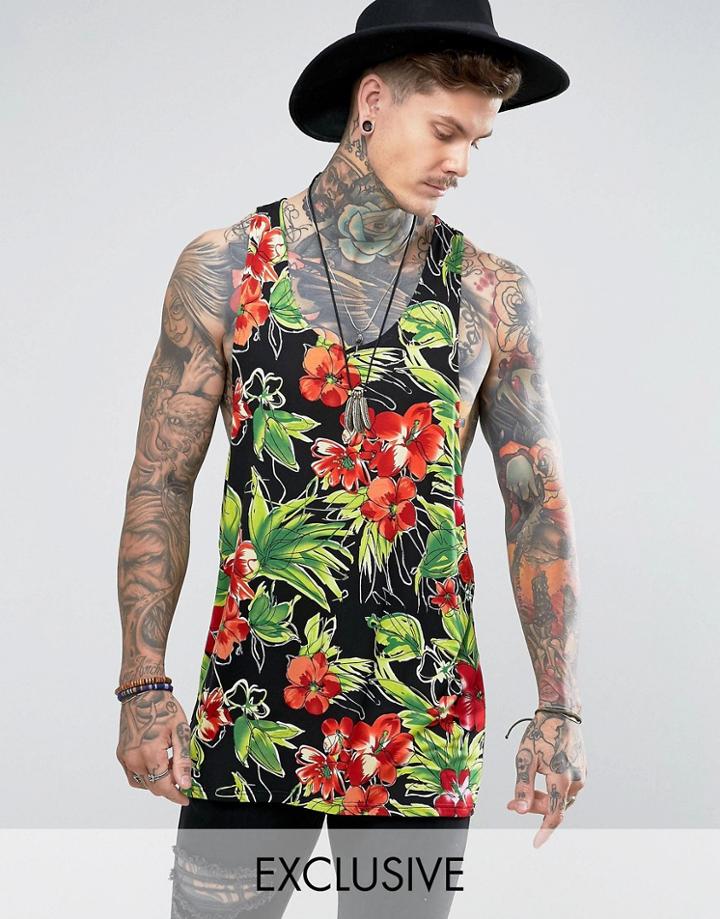 Reclaimed Vintage Inspired Tank In Floral Print - Black