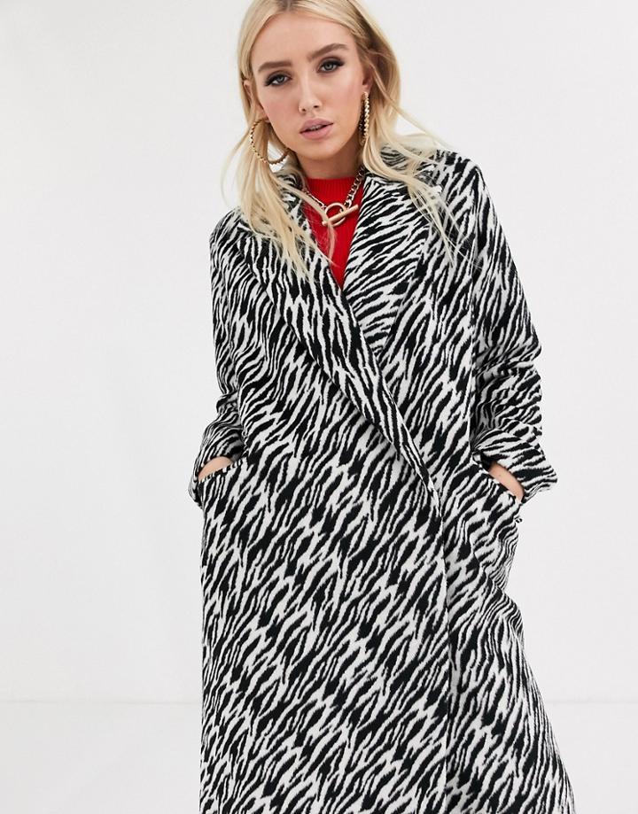 Asos Design Black And White Animal Coat
