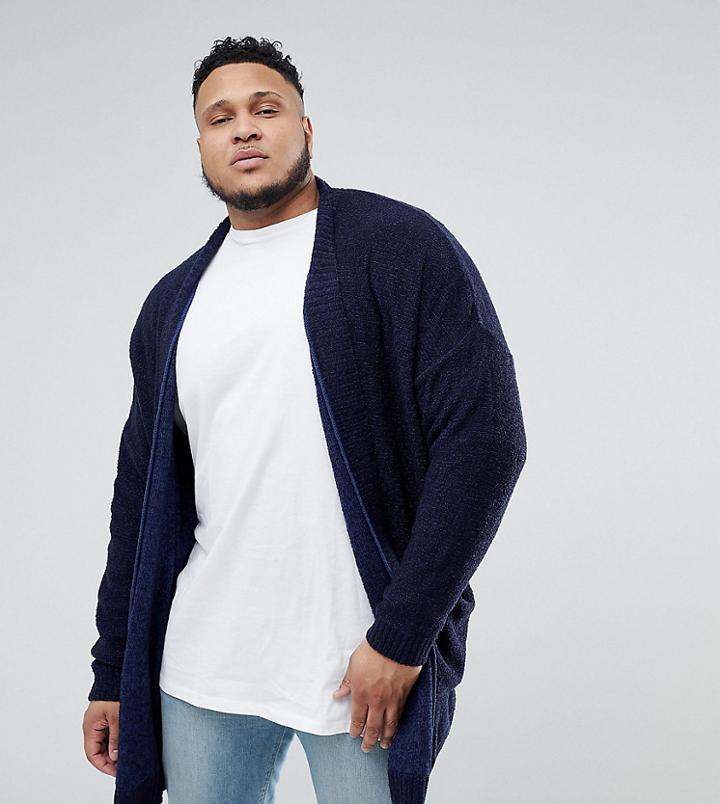 Asos Plus Boucle Longline Cardigan In Navy - Navy