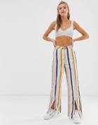 Asos Design Stripe Straight Leg Pants With Split - Multi