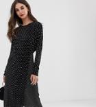 Asos Design Tall Mixed Spot Plisse Midi Dress-multi